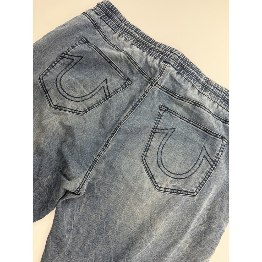 True Religion Jogger Pants Men's Approx 40 Blue Denim Contrast Panel Drawstring - Picture 13 of 16